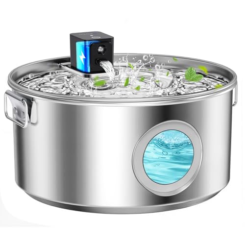 12L Wireless Automatic Dog Water Fountain for Large Dogs，3.4Gal Stainless Steel 3 Modes Dog Fountain Water Bowl Dispenser, Multi Large Pet Water Fountain Ultra Quiet & Multi-Filteration