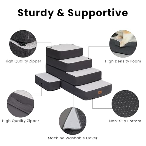 Garnpet 4-Step Adjustable Dog Stairs for Beds, Dog Steps - Image 7