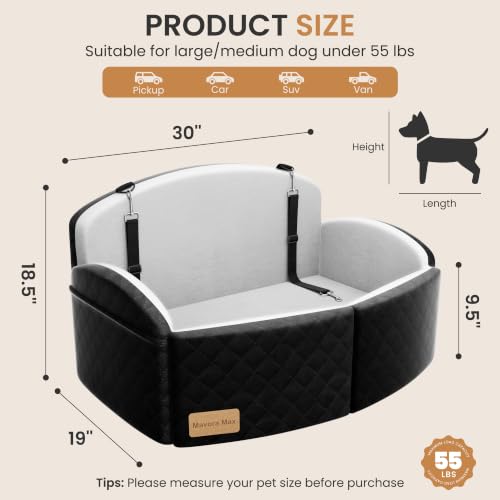 Dog Car Seat for Medium Large Dogs, 4" Memory Foam Pet Booster Seat up to 55lbs, Dog Car Bed for 2 Small Dogs with Washable Cover & Side Pockets, Non-Slip for Back Seat Trunk Picku