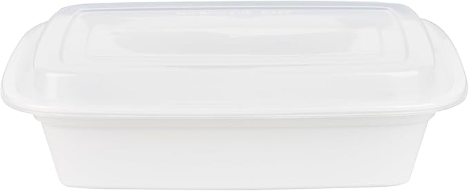 Restaurantware-Asporto 38 Ounce Take Out Containers, 100 Food Containers With Lids - Microwavable, Disposable, White Plastic To Go Boxes For Food, No BPA, For Take Out And Delivery