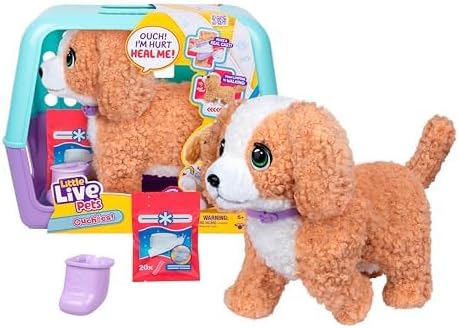 Little Live Pets Ouchies Amazon Exclusive Hazel The Poodle Plush, 50+ Sounds, Limping to Walking Puppy Toy Stuffed Animal & Carrier, Interactive Toy Dog for Kids 5+
