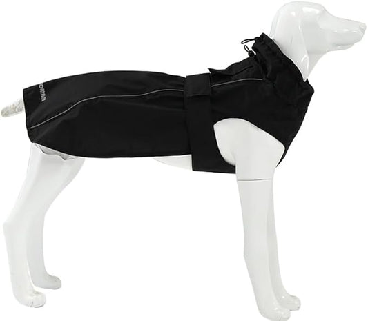 Adjustable Waterproof Dog Raincoat for Dogs,Lightweight Pet Rain Jacket Puppy Clothes with Reflective Strip for Small Medium Large Dogs (Black, Large)