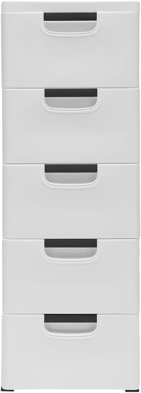Plastic Drawers Dresser Storage Cabinet with Wheels,5 Drawer Stackable Vertical Clothes Storage Tower,Organizer Unit for Bathroom Entryway Bedroom Living Room,White