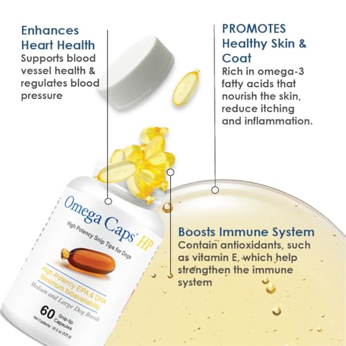 Omega Caps for Cats and Small Dogs Concentrated EPA and DHA Fatty Acid Antioxidant Supplement Vet Formulated Made in USA Skin Coat Joint and Heart Health 60 Softgel Capsules