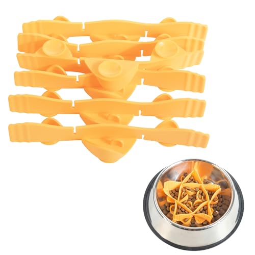 Silicone Dog Slow Feeder Bowl Insert with Suction Cups, Cuttable Food-Grade Lick Mat Divider Fits Stainless Steel Ceramic Glass Dog Bowls, Helps Slow Down Eating, Orange