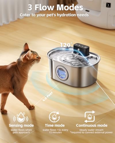 Cordless 3.2L/108oz Stainless Steel Cat Water Fountain Pet Fountain - Image 4