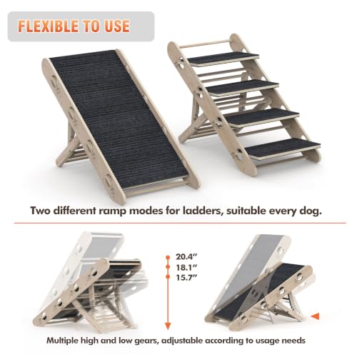 Dog Ramp for Bed, Foldable 15"x34" Solid Wood Pet Stairs - Image 3