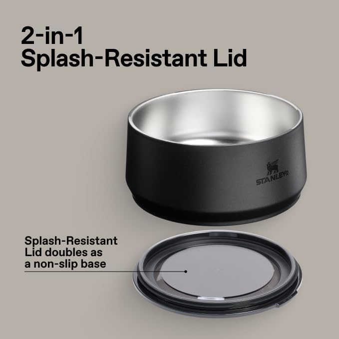 STANLEY Pet Bowl | 6-Cup (48 oz) Insulated Stainless Steel Dog & Cat Bowl | Splash-Resistant Lid | Dishwasher Safe | BPA-Free | Black 2.0