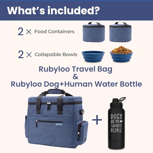 Rubyloo The Original Doggy Bag (Navy) & 32oz Insulated Water Bottle with Attached 8oz Bowl (Dogs are My Favorite People) – Dog Travel Bag & Hydration Set - Image 3