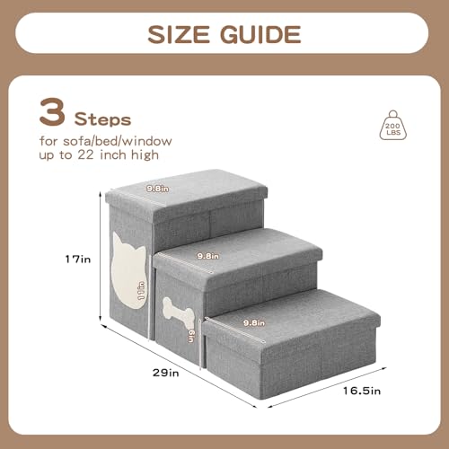 3-Step Dog Stairs for Small Dogs, Folding Dog Steps for Bed, Grey - Image 6