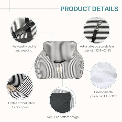 Dog Car Seat for Small Dogs, Puppy Booster Seat with Washable Pet Bed, Safety Leash and Storage Pocket, Non Slip Base Travel Seat for Car SUV Home Use, Brown