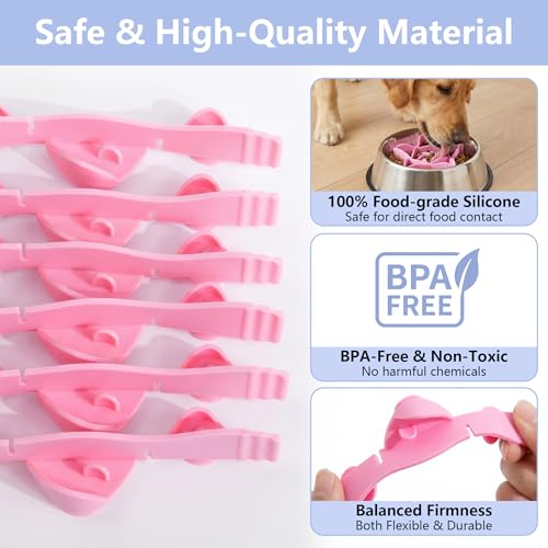 Silicone Dog Slow Feeder Bowl Insert with Suction Cups, Cuttable Food-Grade Lick Mat Divider Fits Stainless Steel Ceramic Glass Dog Bowls, Helps Slow Down Eating, Pink