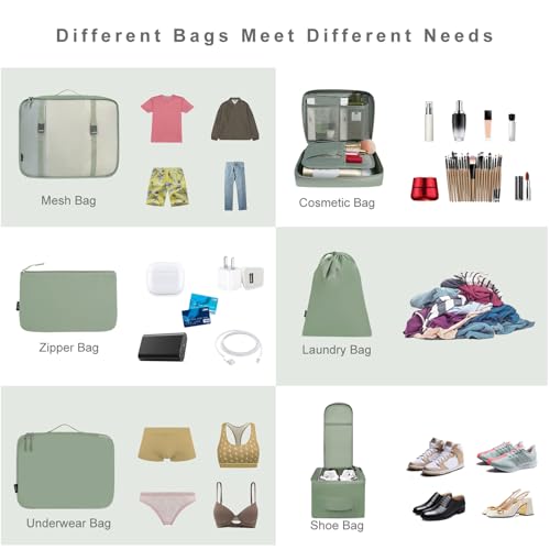 BAGAIL 8 Set Packing Cubes Luggage Packing Organizers for Travel Accessories-Matcha Green - Image 6