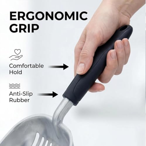 Full Metal Cat Litter Scoop with Holder, Stainless Steel Cat Litter Scooper Holder, Stainless-Steel Kitty Scoop Captures All Clumps, Heavy Duty Kitty Metal Scooper with Non-Slip Ha - Image 7