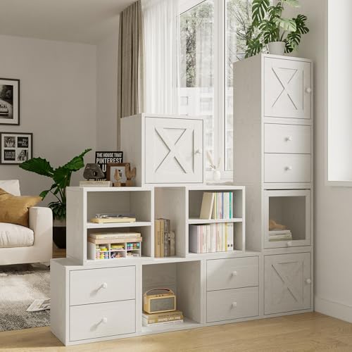 FUSUNBAO Magic DIY Cube Storage Organizer Stackable Cubes for Home Books Clothes Toy-Modular Cubby Storage System-Office Cubical-Bookcase Closet (Pure White-Washed, Drawer Cube) - Image 3