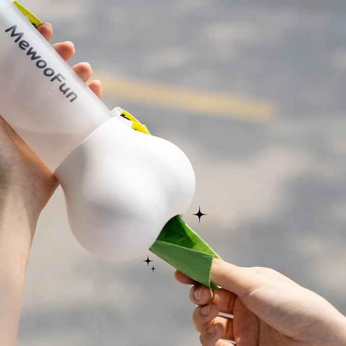 Bone Shaped Pet Water Bottle with Poop Bag Dispenser - Leak-Proof Portable Pet Travel Water Dispenser with Drinking Bowl for Walking, Hiking, & Outdoors, White