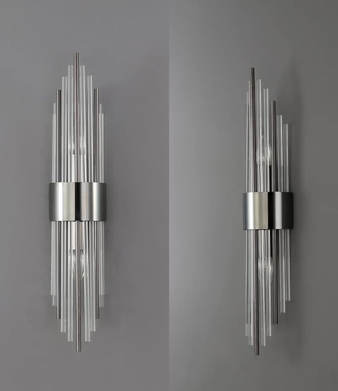 2-Light Modern Wall Sconce Titanium Black Metal with Clear Class Crystal Vanity Wall Sconce Lighting for Bedroom Living Room Bathroom Light Fixtures Set of 2