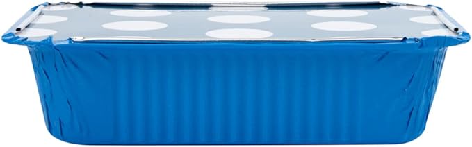 Restaurantware-16 Ounce Disposable Takeout Containers, 50 Rectangle Food Containers - With Polka Dot Lids, Blue Takeaway Container, Aluminum Delivery Container, Freezable