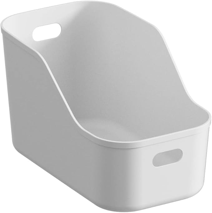 White Plastic Bins/Storage Organizers - Pantry Baskets, Bins for Shelves, Organizer and Storage for Bathroom, Bedrooms, Kitchens and More - Medium Size (Case - 24 Pack)