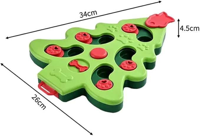 Interactive Dog Treat Puzzle Toy, Christmas Tree Sliding Food Puzzle Feeder, Mental Stimulation & Boredom Buster, Slow Feeding Enrichment Toy for Small Medium Dogs