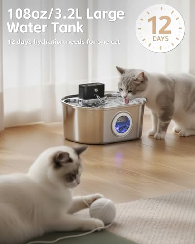 Cordless 3.2L/108oz Stainless Steel Cat Water Fountain Pet Fountain - Image 5