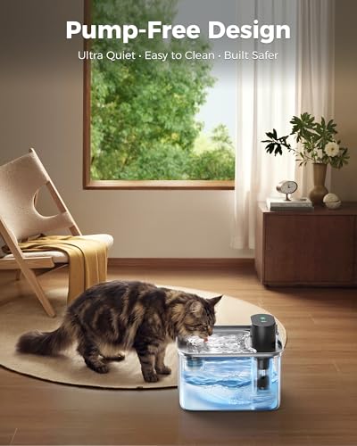 Wireless Cat Water Fountain, 108oz/3L Pump-Free Ultra-Quiet Pet Water Dispenser, Stainless Steel with Multi-Layer Filtration, 3 Smart Modes & Motion Sensor,Automatic Drinking Fount