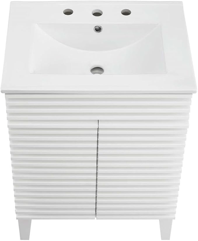 Modway Render Mid-Century Bathroom Vanity with Sink in White White