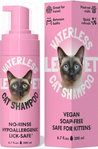 Waterless Cat Shampoo - No Rinse Dry Shampoo for Cats & Kittens, Hypoallergenic Cat Cleaning Foam, Lick-Safe Formula for Indoor Cats, Helps Neutralize Odors & Refresh Coat Between 
