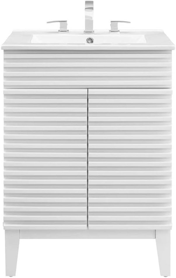 Modway Render Mid-Century Bathroom Vanity with Sink in White White