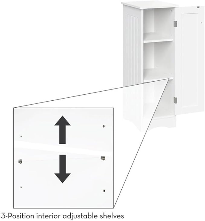 RiverRidge Ashland Slim Linen Cabinet - White - Narrow Cabinet for Bathroom Slim Storage with 2 Adjustable Shelves for Small Spaces