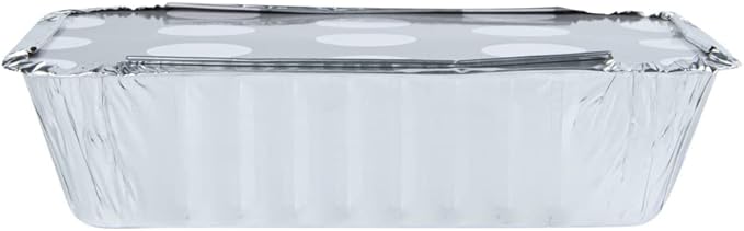 Restaurantware 16 Ounce Disposable Takeout Containers 50 Rectangle Food Containers - With Polka Dot Lids Silver Takeaway Containers Aluminum Delivery Containers Freezable