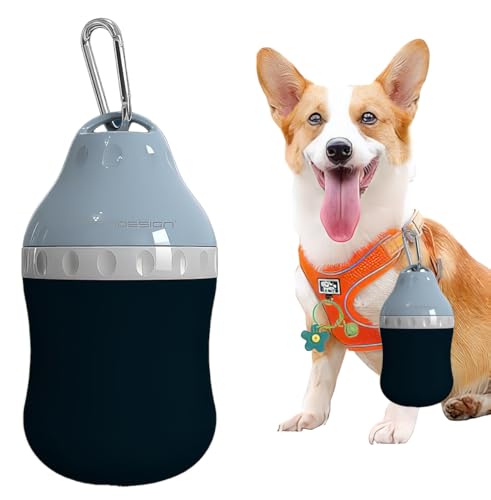 Dog Travel Water Bottle Detachable Bowl Leak Proof Portable ，Silicone Bottle Body，Collapsible and Suitable for Small Pets for Outdoor Walking, Hiking, Travel (Blue, 400 ml)