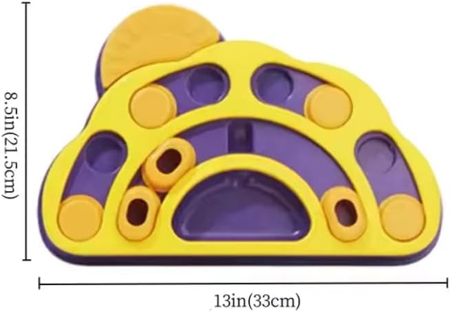 Dog Puzzle Feeder Slow Feeding Bowl, Interactive Treat & Kibble Puzzle Toy for Dogs, Sliding Compartments Food Puzzle Feeder for Enrichment, Non-Slip Feeding Game (Yellow/Purple)