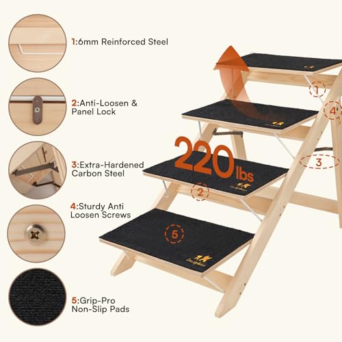Luciphia Wooden 2-in-1 Dog Stairs, 3-Step | Pet Essentials - Image 6