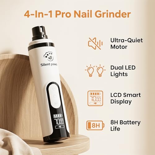 silent paws Dog Nail Grinder Quiet, 2026 New Upgraded Silent Dog Groom Pro Nail Trimmer, Electric 2-Speed Pet Toenai Grooming Supplies, Applicable to Large Medium Small Dogs Paw & Cats Claw (SM-5)