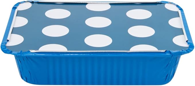Restaurantware-16 Ounce Disposable Takeout Containers, 50 Rectangle Food Containers - With Polka Dot Lids, Blue Takeaway Container, Aluminum Delivery Container, Freezable