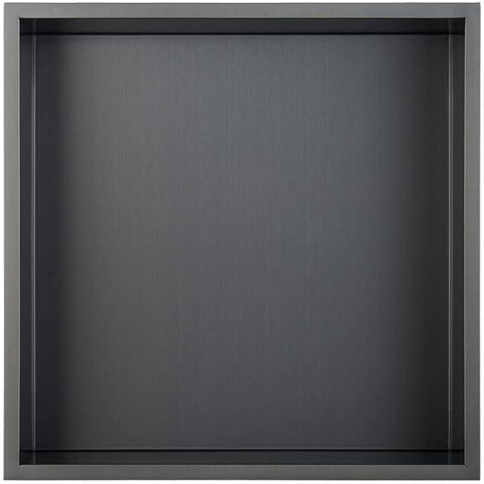 Shower Niche, 14"x14" No Tile Needed, The Insert Storage Square Shower Shelf is Easy to Install, Stainless Steel, Black grey