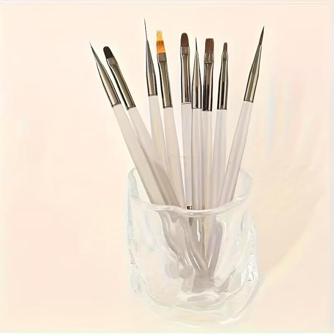 9Pcs Multi-Functional Nail Art Brush Set, Professional Brushes for Gel Polish, French Tip, Ombre, Liner & Clean Up, Manicure Tools for DIY & Salon Nail Design Tools-Grey