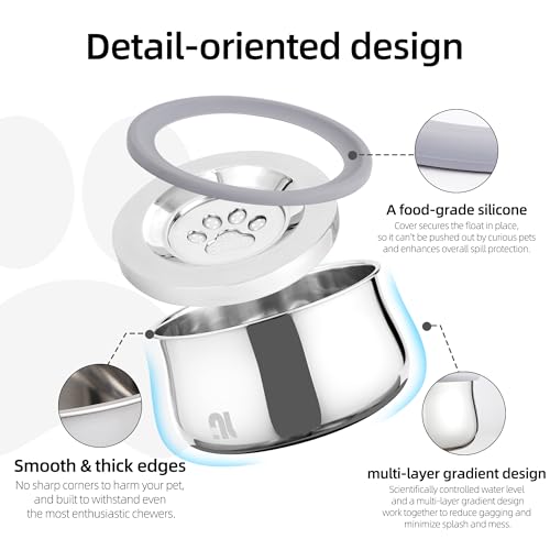 3L/0.8 Gallon No Spill Water Bowl for Dogs, Double-Wall Stainless Steel Slow Water Dog Bowls, Splash-Proof Vacuum Float, Dishwasher Safe for Large Medium Dogs - Image 5