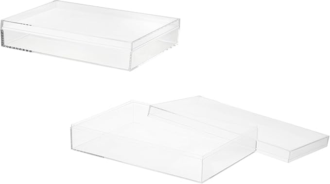Acrylic Box with Lid, 10.24 x 10.24 x 2.36 in Acrylic Display Case Plastic Square Cube Container Storage Holder Stackable Bins for Cosmetic Collectible Candy Jewelry(2 Pack, Clear)