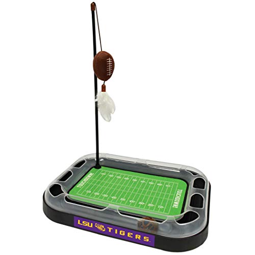 Pets First Football Field CAT Scratcher Toy with Catnip Filled Plush Football Toy & Feather Cat Toy Hanging, with Jingle Bell Interactive Ball Cat Chasing 5-in-1 Kitty Toy