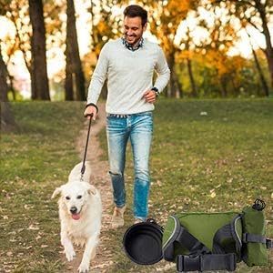 Dog Treat Pouch with Poop Bag Holder, Water-Resistant Fanny Pack with Collapsible Bowl & Bottle Holder – Olive Green Waist Bag for Training, Hiking, Walking – Fits All Phones, Large Size