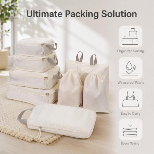 8 Set Packing Cubes for Travel with Shoe & Dirty Clo | Travel Essentia - Image 3