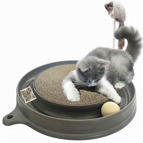 Interactive Cat Scratcher Toy with Ball Track, Gray - Image 2