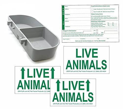 Kennel Travel Kit for Pets - Hook-On Dish & Live Animal Labels (Medium)