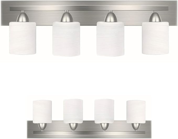 The Door Bull Modern 4-Light Bathroom Vanity Light – Brushed Nickel Fixture with Frosted Glass Shades, E26 Socket – Wall Sconce for Mirror, Bathroom, Kitchen, Hallway, Entryway