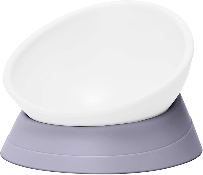 DZXZY French Bulldog Food Bowl, Slanted Tilted Pug Dog Bowl,Non-Slip Pet Feeder for Frenchie, Shih Tzu, Flat Faced Small Dogs, Puppies,Cat (Gray, M -2 Cup)