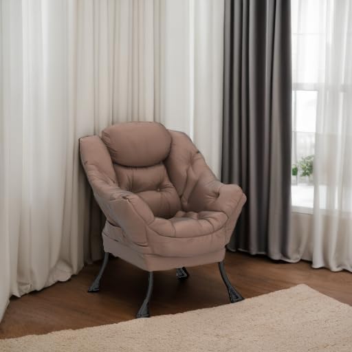 HollyHOME Lazy Chair with Armrest and Side Pocket, Comfy Accent Lounge Chair,Leisure Sofa Armchair for Living Room, Bedroom, Dorm, or Small Spaces, Oversized Reading Sofa Chair,Velvet Taupe Brown