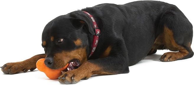 WEST PAW Zogoflex Tux Treat Dispensing Dog Chew Toy – Interactive Chewing Toy for Dogs – Dog Games for Aggressive Chewers, Fetch, Catch – Holds Kibble, Treats, Large 5", Tangerine