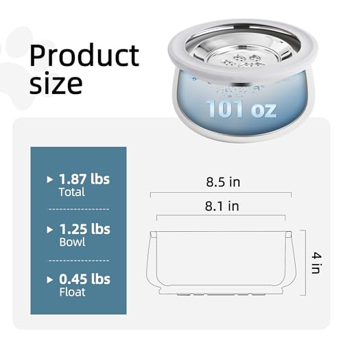 3L/0.8 Gallon No Spill Water Bowl for Dogs, Double-Wall Stainless Steel Slow Water Dog Bowls, Splash-Proof Vacuum Float, Dishwasher Safe for Large Medium Dogs - Image 4